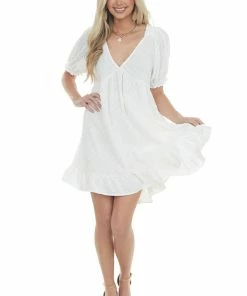 Umgee Off White Babydoll Swiss Dot Short Dress 10 Umgee Off White Babydoll Swiss Dot Short Dress