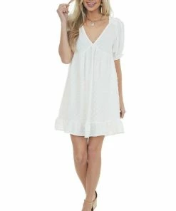 Umgee Off White Babydoll Swiss Dot Short Dress 11 Umgee Off White Babydoll Swiss Dot Short Dress