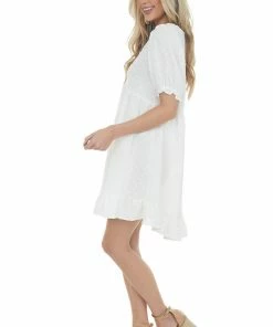 Umgee Off White Babydoll Swiss Dot Short Dress 13 Umgee Off White Babydoll Swiss Dot Short Dress