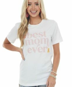 Wknder Tops Off White 'Best Mom Ever' Flower Graphic Tee