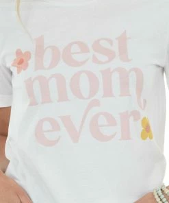 Wknder Tops Off White 'Best Mom Ever' Flower Graphic Tee