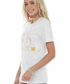 Wknder Tops Off White 'Best Mom Ever' Flower Graphic Tee