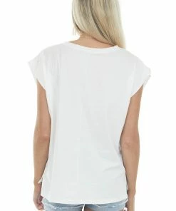Umgee Off White Crew Neck Stretchy Knit Muscle Tee Tops
