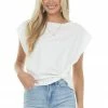 Umgee Off White Crew Neck Stretchy Knit Muscle Tee Tops