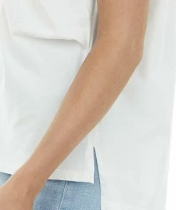 Umgee Off White Crew Neck Stretchy Knit Muscle Tee Tops