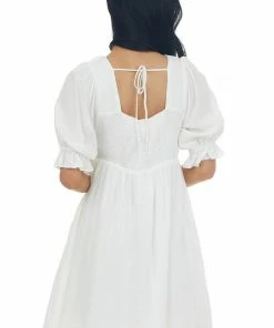 Heyson Off White Crochet Bodice Short Sleeve Dress Dresses