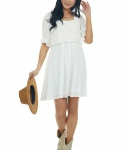 Heyson Off White Crochet Bodice Short Sleeve Dress Dresses
