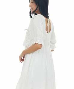 Heyson Off White Crochet Bodice Short Sleeve Dress Dresses