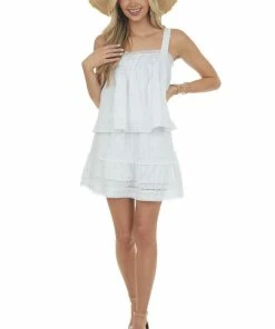 143 Story Off White Crochet Trim Tiered Mini Skirt