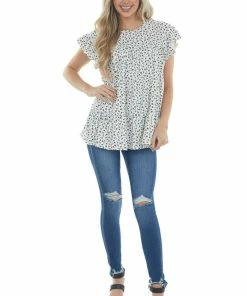 Entro Off White Ditsy Floral Print Short Sleeve Top