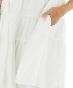 Emory Park Dresses Off White Drop Waist Swiss Dot Knit Dress With Tiered Detail