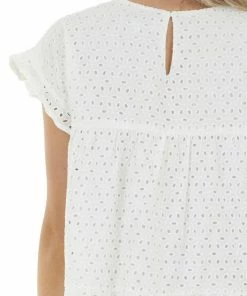 Hayden Off White Eyelet Woven Short Dress With Ruffle Sleeves