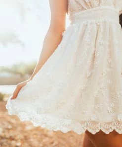 Flying Tomato Dresses Off White Floral Lace Plunging V Neck Mini Dress