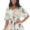 Entro Tops Off White Floral Print V Neck Babydoll Top