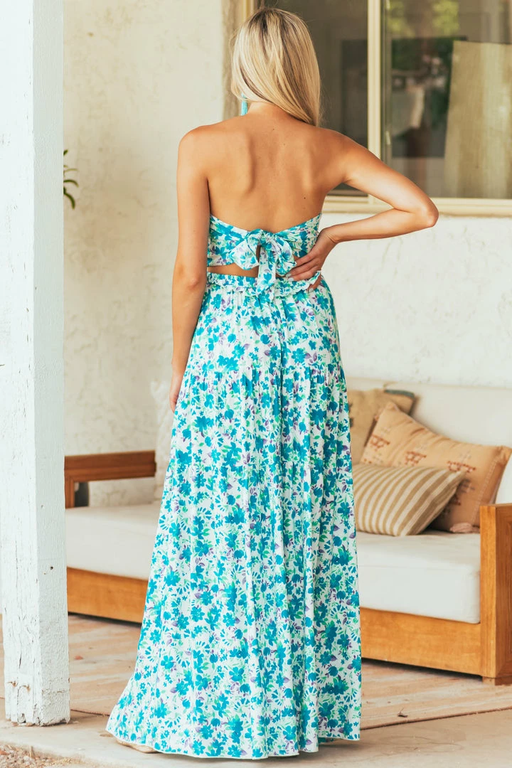 Aakaa Off White Floral Strapless Maxi Dress With Cutout Dresses 7 Aakaa Off White Floral Strapless Maxi Dress With Cutout Dresses
