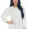 Ces Femme Off White Flowy Long Sleeve Babydoll Blouse Tops