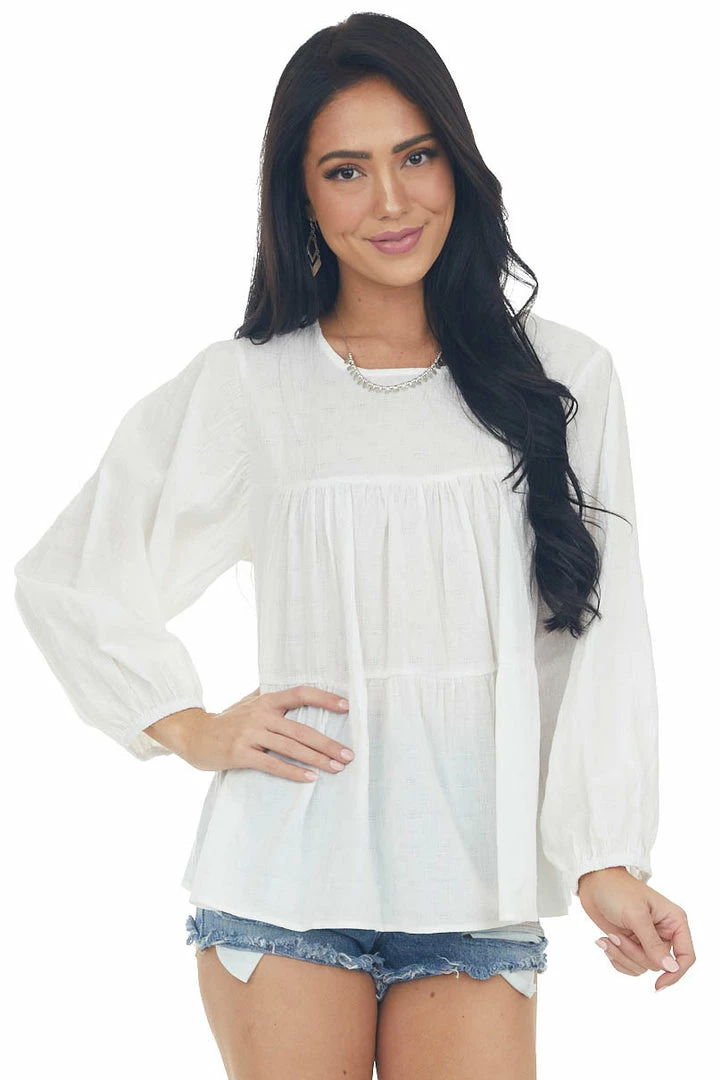 Ces Femme Off White Flowy Long Sleeve Babydoll Blouse Tops 3 Ces Femme Off White Flowy Long Sleeve Babydoll Blouse Tops