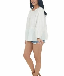 Ces Femme Off White Flowy Long Sleeve Babydoll Blouse Tops 23 Ces Femme Off White Flowy Long Sleeve Babydoll Blouse Tops