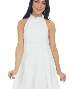 Entro Dresses Off White Halter Neck Tiered Short Dress