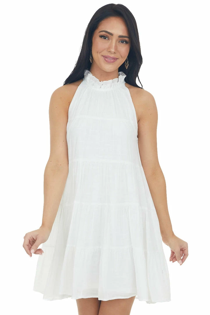 Entro Dresses Off White Halter Neck Tiered Short Dress 3 Entro Dresses Off White Halter Neck Tiered Short Dress