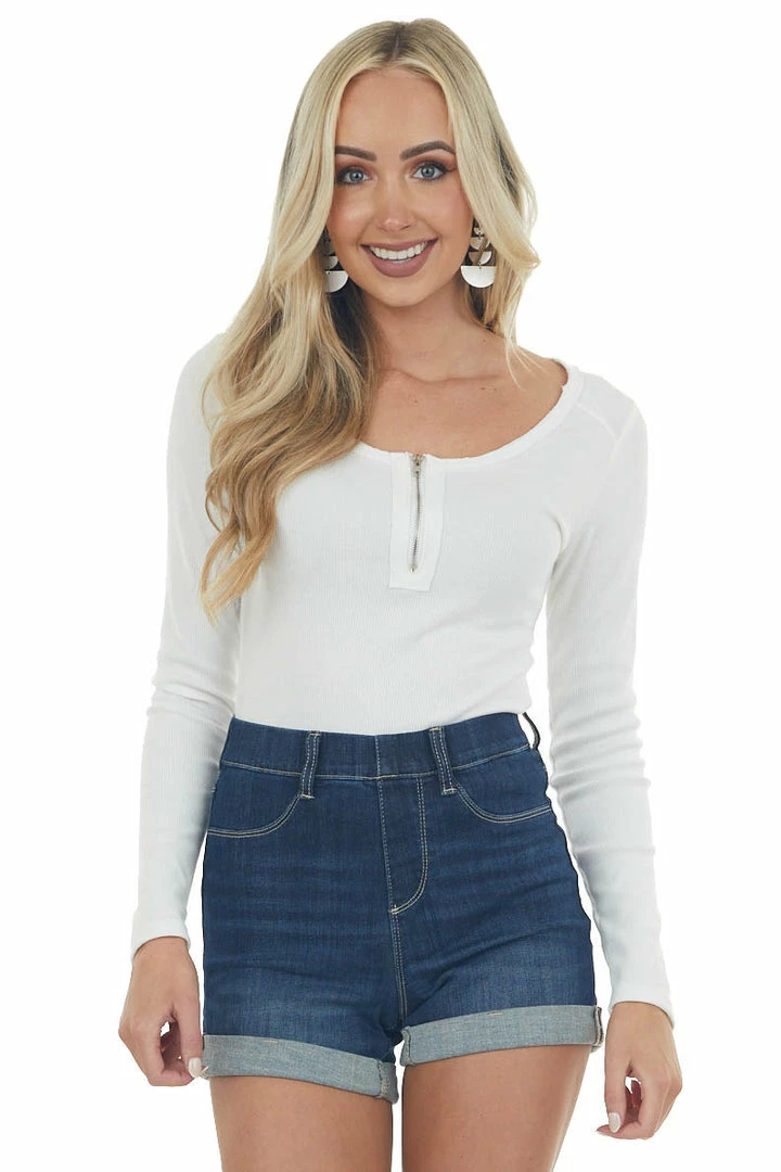 143 Story Tops Off White Henley Zipper Long Sleeve Bodysuit 3 143 Story Tops Off White Henley Zipper Long Sleeve Bodysuit