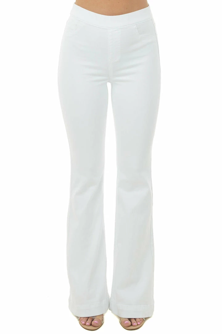 JellyJeans Off White High Rise Elastic Waist Flare Jeggings Bottoms 3 JellyJeans Off White High Rise Elastic Waist Flare Jeggings Bottoms