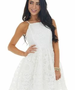 Dress Day Dresses Off White Lace Sleeveless Mini Dress