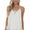 Umgee Tops Off White Lace V Neck Adjustable Strap Cami