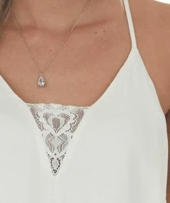 Umgee Tops Off White Lace V Neck Adjustable Strap Cami 25 Umgee Tops Off White Lace V Neck Adjustable Strap Cami