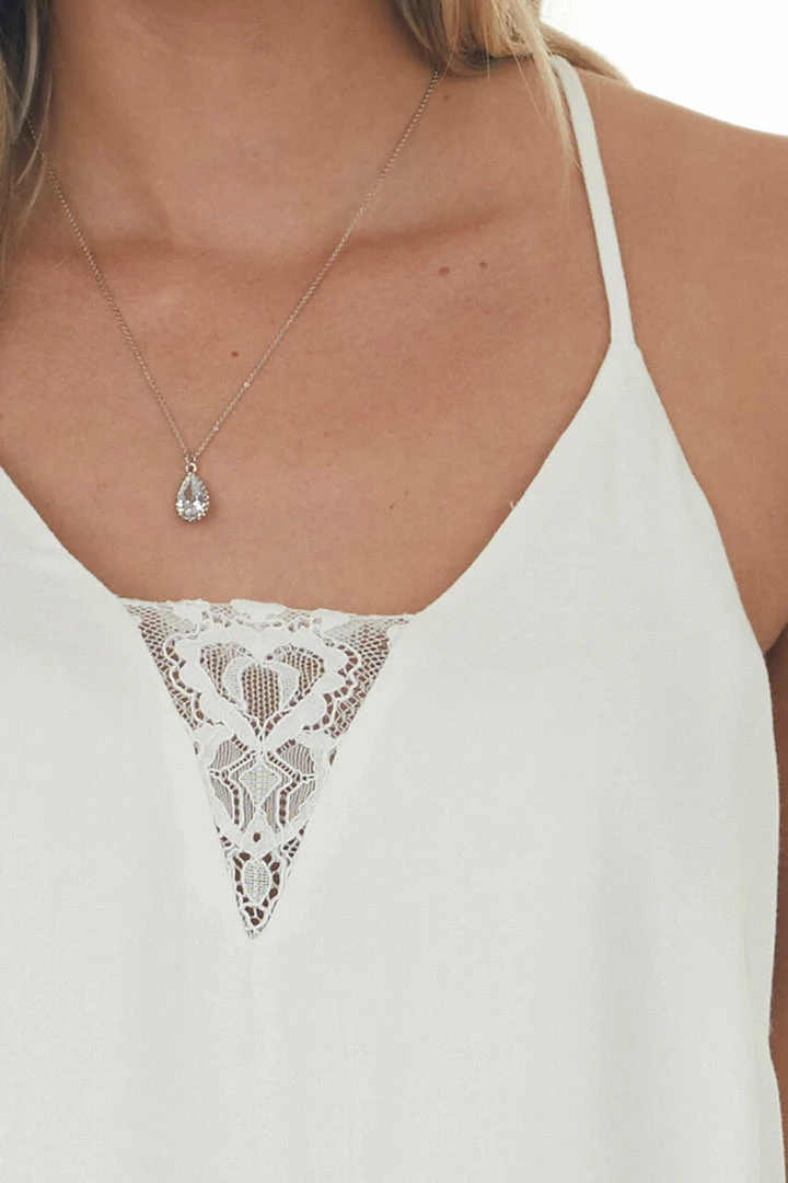 Umgee Tops Off White Lace V Neck Adjustable Strap Cami 10 Umgee Tops Off White Lace V Neck Adjustable Strap Cami