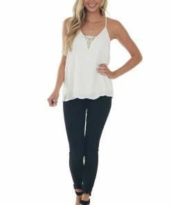 Umgee Tops Off White Lace V Neck Adjustable Strap Cami 22 Umgee Tops Off White Lace V Neck Adjustable Strap Cami