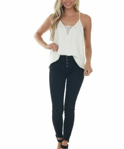 Umgee Tops Off White Lace V Neck Adjustable Strap Cami 21 Umgee Tops Off White Lace V Neck Adjustable Strap Cami