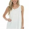 Umgee Off White Lace Yoke Babydoll Knit Tank Top Tops