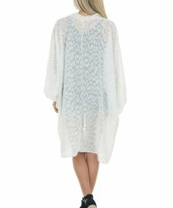 143 Story Tops Off White Leopard Print Dolman Sleeve Kimono