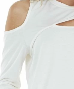 Vanilla Bay Off White Long Sleeve Open Front Top With Cold Shoulder