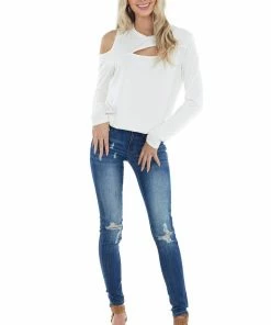 Vanilla Bay Off White Long Sleeve Open Front Top With Cold Shoulder