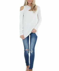 Vanilla Bay Off White Long Sleeve Open Front Top With Cold Shoulder