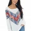 BiBi Tops Off White Long Sleeve Top With Paisley Print Colorblock