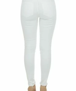 I&M Off White Mid Rise Raw Hem Skinny Jeans