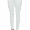 I&M Off White Mid Rise Raw Hem Skinny Jeans