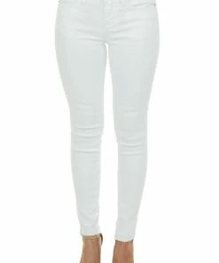 I&M Off White Mid Rise Raw Hem Skinny Jeans