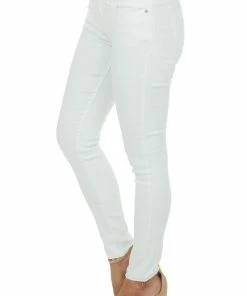 I&M Off White Mid Rise Raw Hem Skinny Jeans