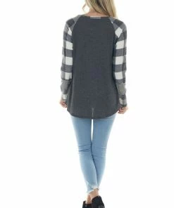 Lovely Melody Tops Off White Multiprint Contrast Brushed Knit Top