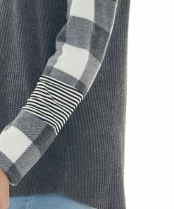 Lovely Melody Tops Off White Multiprint Contrast Brushed Knit Top