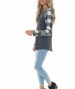 Lovely Melody Tops Off White Multiprint Contrast Brushed Knit Top