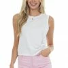 Aemi + Co Off White Muscle Knit Tee With Twist Detail Tops 2 Aemi + Co Off White Muscle Knit Tee With Twist Detail Tops