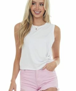 Aemi + Co Off White Muscle Knit Tee With Twist Detail Tops