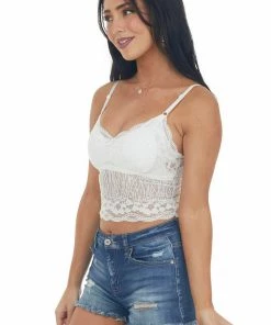Trend Notes Off White Padded Sweetheart Neck Lace Bralette