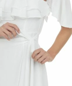 HYFVE Off White Ruffle Off Shoulder Slit Maxi Dress Dresses