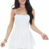 Main Strip Off White Ruffled Romper With Adjustable Spaghetti Straps Dresses